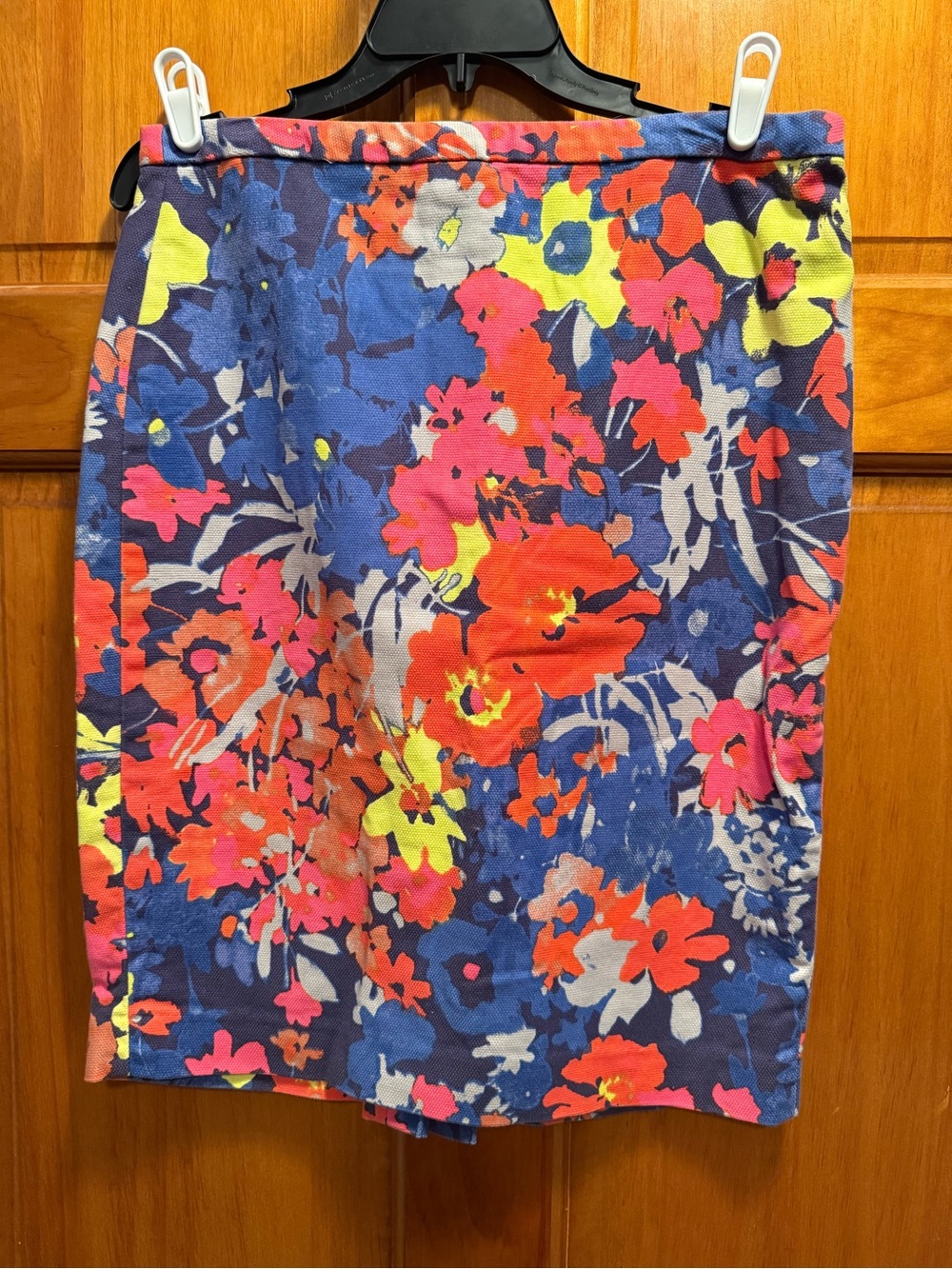 LOFT Navy Floral Pencil Skirt with Bright Accents